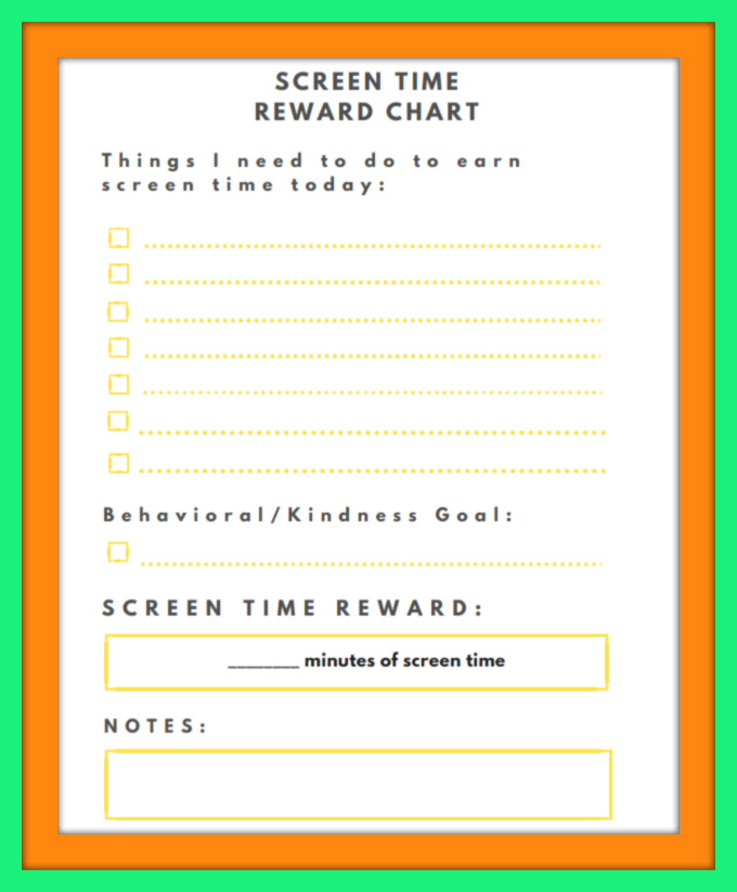 Screen Time Earn Reward Chart