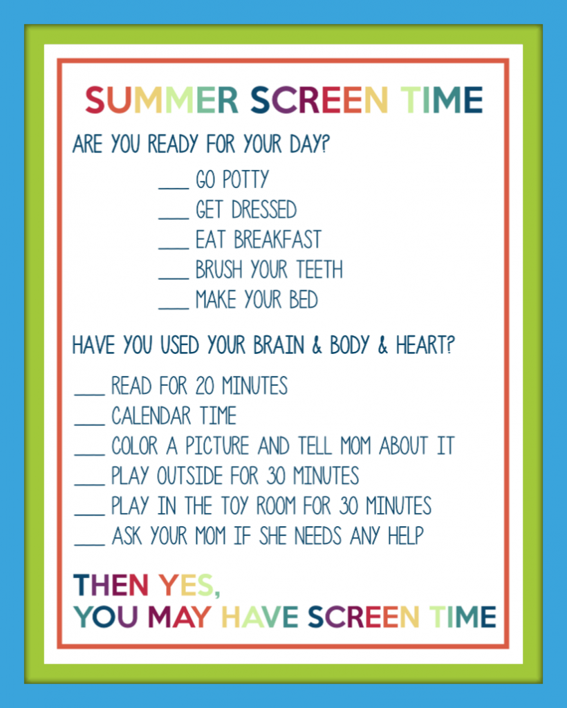 Screen Time Kids Contract Rules Checklist