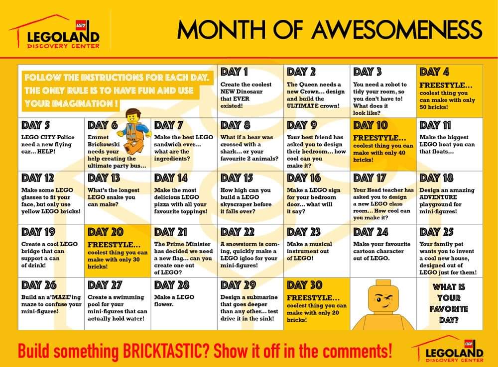 lego challenge calendar daily ideas build blocks schedule