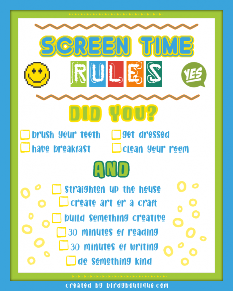 Screen Time Kids Contract Rules Checklist Childrens