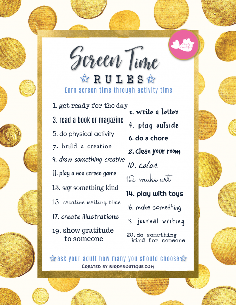 Screen Time Rules Contract List Earn Ideas